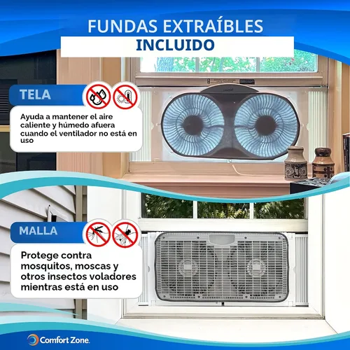 Vista 5 de COMFORT ZONE - Ventilador inteligente WiFi de 9 pulgadas para ventana doble, ventilador de doble hoja de 3 velocidades con aplicación y control