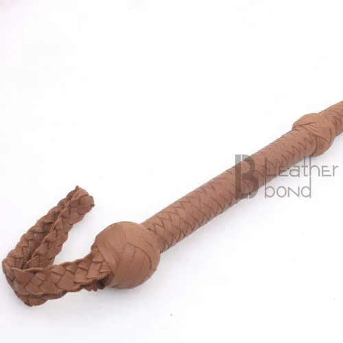 Vista 3 de Natural Tan Brown Leather Bullwhip Real Cowhide Leather Bull Whip for Sound Practice, Horse Handling & Costume Use