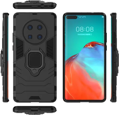 Vista 3 de Compatible con Huawei Mate 40 Pro, soporte de anillo de metal a prueba de golpes (funciona con soporte magnético para automóvil), cubierta Negro