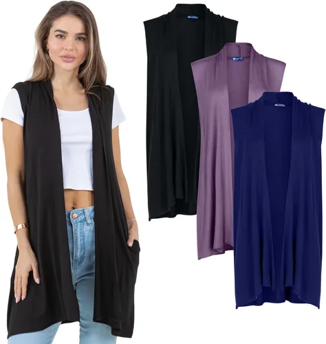 Vista 7 de Azules 3 Pack Sleeveless Long Cardigan for Women with Pockets – Flowy Dressy Layer Casual Wear, Lightweight Open Front