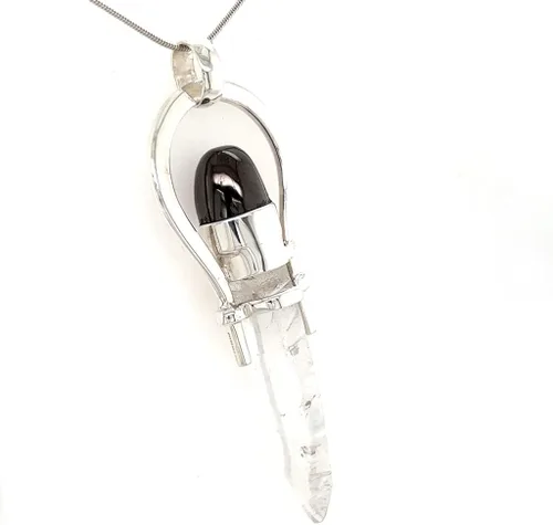 Vista 2 de Starborn Elite Shungite - Collar con colgante de cuarzo (22 pulgadas) transparente, Metal
