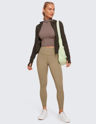 Vista 3 de CRZ YOGA Butterluxe - Camiseta corta de manga larga con cuello alto falso para mujer, ajustada, atlética, entrenamiento, casual, capa base
