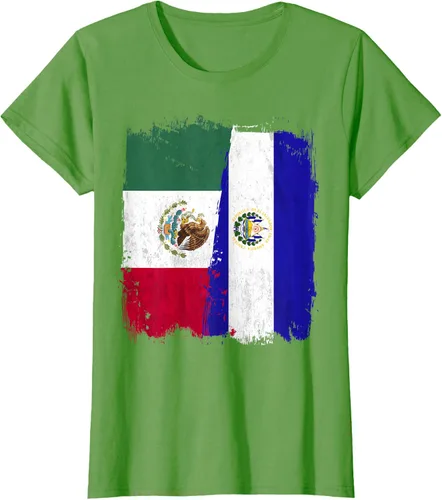 Vista 4 de Camiseta con la bandera mexicana de El Salvador con la mitad de la bandera mexicana de El Salvador