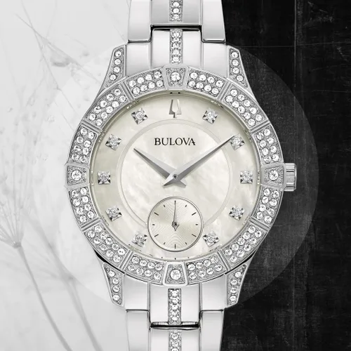 Vista 4 de Bulova Ladies' Crystal Phantom 3-Hand, Small Second Hand Quartz Watch, Mother-of-Pearl Dial