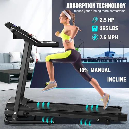 Vista 2 de FYC Compact Folding Treadmill for Home - 2.5HP Quiet Brushless Motor, 3-Level Incline, 7.5 MPH, Shock Absorption, Space-Saving Design for Running