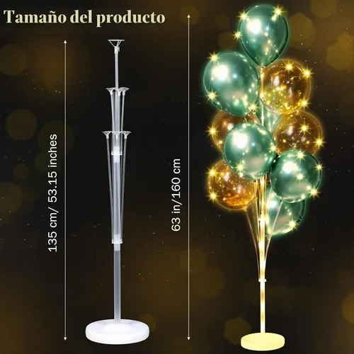 Vista 3 de Wettarn - Juego de 4 soportes para globos para suelo con luz LED, dorado y Oro y verde