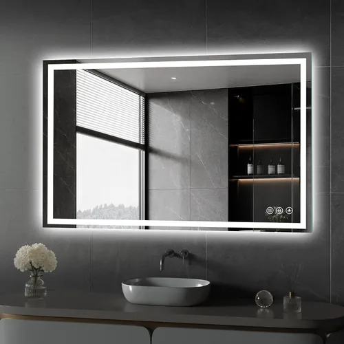 Vista 14 de Koonmi Espejo de baño LED 38x26 con luz, antivaho y 3