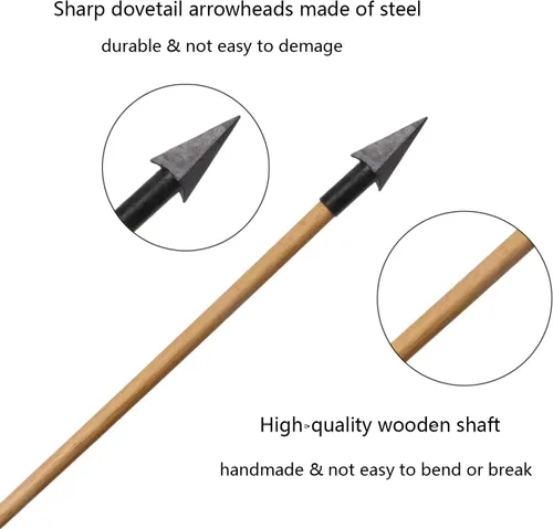 Vista 3 de TOPARCHERY Flechas de madera de tiro con arco, 32 pulgadas, práctica de caza, flecha de objetivo de 5 pulgadas, plumas de pavo Fletching recurve