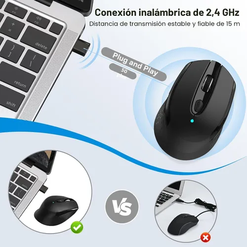 Vista 3 de RaceGT - Ratón inalámbrico USB C, tipo C silencioso para MacBook Air/Pro, ratones de computadora de 2.4 G inalámbricos con 6 botones y 3 niveles
