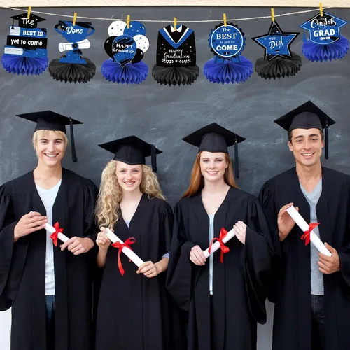 Vista 5 de Honoson 12 piezas de decoraciones de fiesta de graduación 2025 para la clase de 2025, centros de mesa de felicitaciones para graduados, decoración