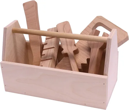 Vista 2 de Juego de herramientas de juguete para niños, juego de herramientas de juguete de madera de 6 piezas