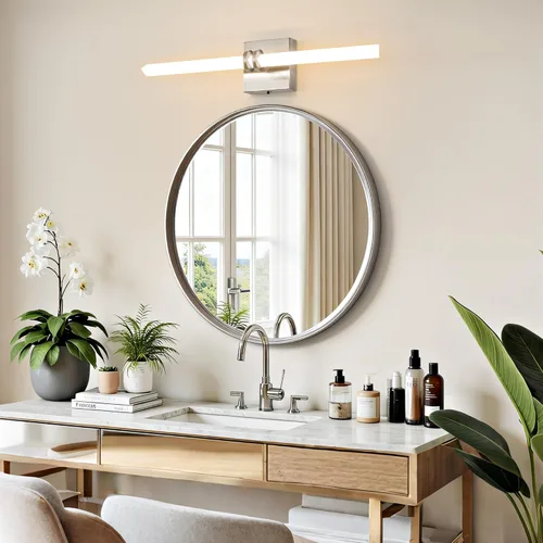 Vista 9 de Lámparas de baño, níquel cepillado de 18 W, LED de 360 °, iluminación completa, moderna aplique de pared lámpara de tocador con 5
