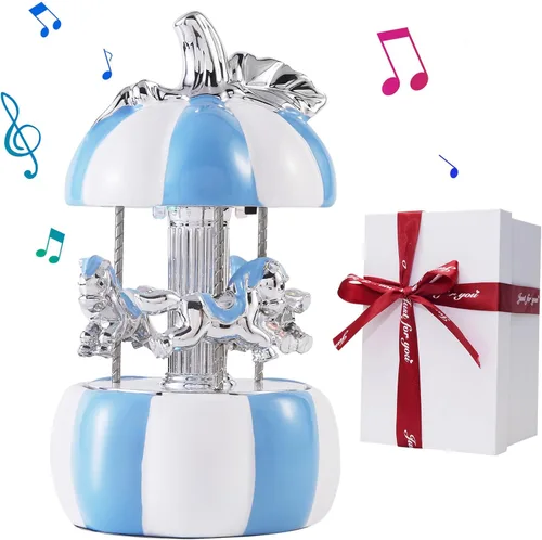 Vista 10 de Caja de Música de Carrusel Envuelta para Regalo, Carrusel Musical de Cerámica con Luces que Cambian de Color, Cajas de Música para Niñas, Niños