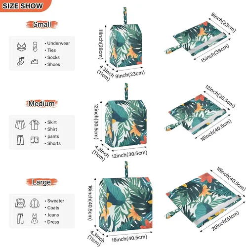 Vista 3 de Tropical Style Green Leaves Flower 3 Set Packing Travel Bags Waterproof Storage Bags For Closets Saver Travel Bags Organizers For Bedroom
