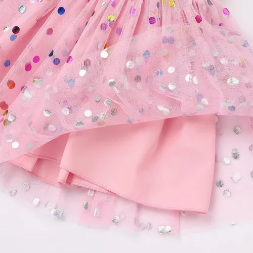 Vista 5 de Vestido tutú para niña, sin mangas, fruncido, vestido de verano con lentejuelas brillantes, lunares, estrellas, princesa, vestido de tul