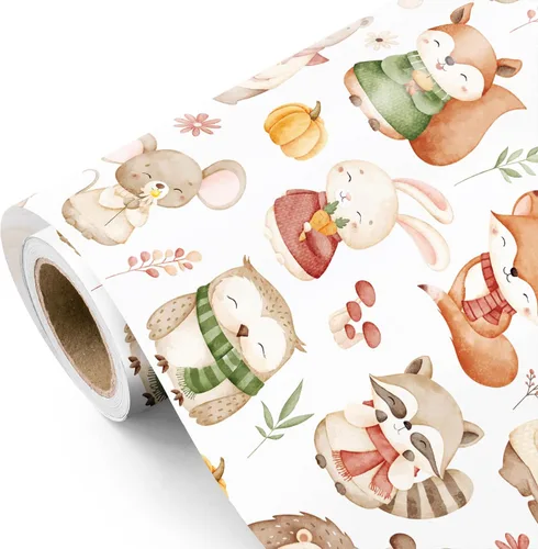 Vista 13 de WRAPAHOLIC Rollo de papel de regalo Kraft Animal - Mini Rollo - 17 pulgadas x 16.5 pies - Diseño de mono, elefante y dinosaurio lindos, perfecto