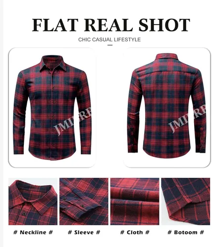 Vista 5 de JMIERR - Camisas de manga larga con botones para hombre, camisa informal de franela de algodón