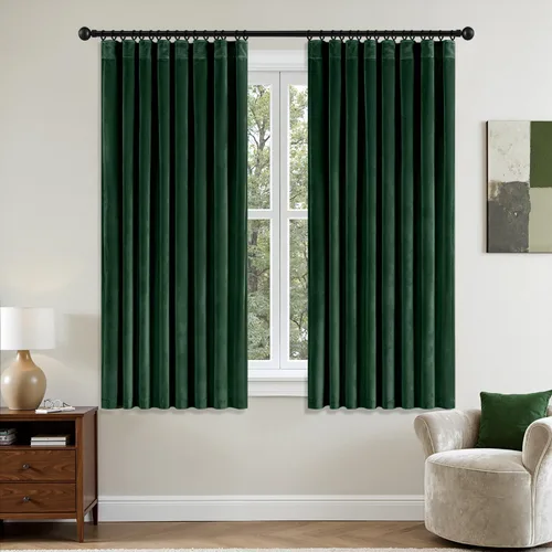 Vista 62 de ANRODUO Cortinas de terciopelo beige de 45 pulgadas de largo, opacas con aislamiento térmico insonorizado, cortinas de privacidad para oscurecer