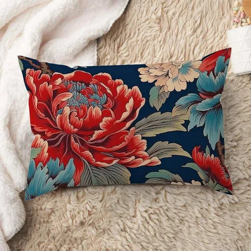 Vista 25 de ArogGeld Fundas de cojín de estilo chinoiserie, diseño de flores y pájaros, color rosa rubor, diseño de animales de pavo real, jardín asiático