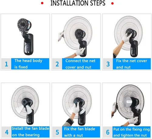 Vista 7 de Ventilador de Pared para Habitación De Niños, 60 W, Color Negro, 3 Velocidades, para El Hogar, El Dormitorio Y La Oficina, Negro-16.3 pulgadas
