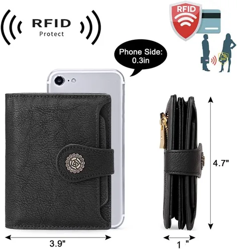 Vista 3 de CLUCI Cartera RFID triple pequeña para mujer, Negro