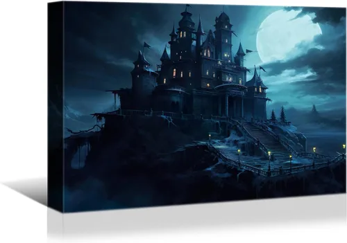 Vista 11 de YONICA Decoración de pared de calabaza de Halloween, lienzo, pósteres de pintura para decoración del hogar, arte de pared, imágenes en lienzo HD