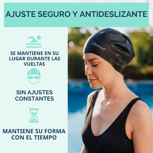 Vista 6 de Limmys Gorro de Natación Premium para Mujeres con Cabello Largo – Gorro de Natación de Silicona Suave para Mujeres – Cómodo, Ajuste con Espacio Negro