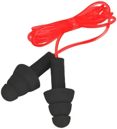 Vista 9 de SAFE HANDLER CovertX Tapones para los oídos Tapón para los oídos reductor de ruido, con cable, negro con cable rojo (5 pares)