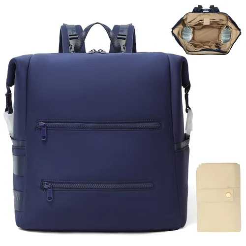 Vista 11 de Omanmoli Mochila para pañales, bolsa grande de neopreno para niños y niñas con 15 organizadores de bolsas de pañales, 2 bolsillos aislados, Negro