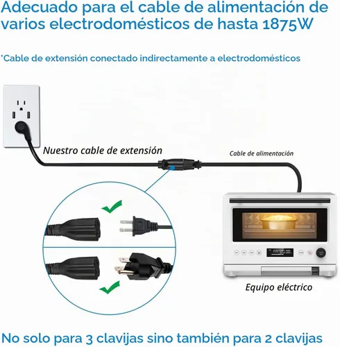 Vista 6 de FIRMERST 1875 W Cable de extensión de enchufe plano de 1 pie, 15A 14 AWG negro