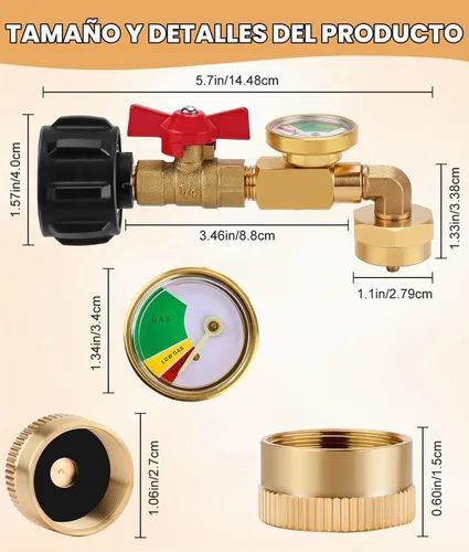 Vista 5 de WADEO Adaptador de recarga de propano con válvula y medidor, llena botellas de 1 lb desde tanque de propano de 20 lb, diseño de codo de 90 grados