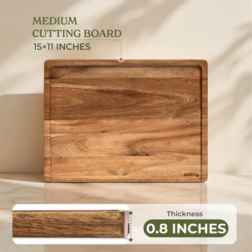 Vista 4 de SMIRLY - Tabla de corte grande de acacia para cocina: tabla de cortar de madera grande con ranura para jugos, tablas de cortar de madera