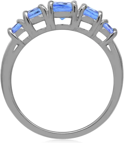 Vista 18 de Silvershake Anillo de plata de ley 925 chapada en oro blanco o amarillo con piedra natal de 5 piedras para mujer Azul zafiro creado