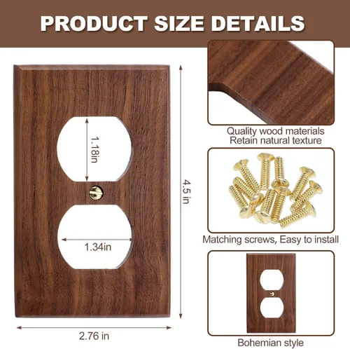 Vista 2 de Pinkunn 10 piezas de placas de interruptor de luz de madera maciza, cubiertas de tomacorriente de madera de bambú, placa decorativa de pared