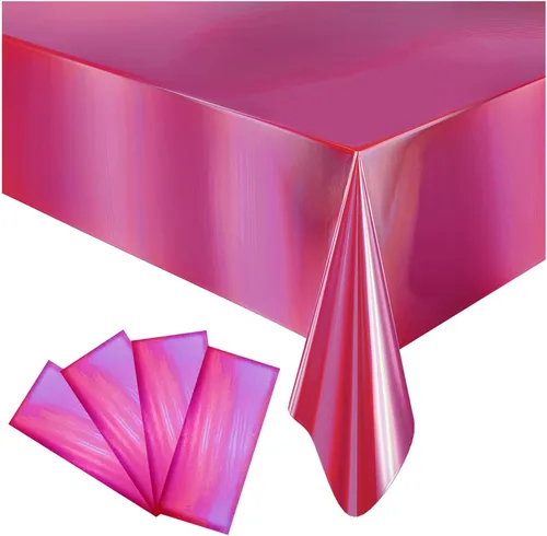 Vista 12 de Paquete de 4 manteles de plástico a cuadros desechables, manteles de papel de aluminio brillante para mesas rectangulares, decoraciones de fiesta