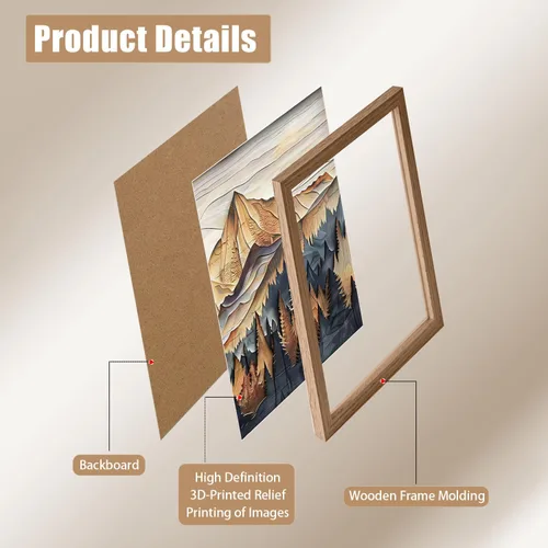 Vista 8 de Lienzo enmarcado con vista de montaña en 3D, arte de pared, paisaje al óleo, póster de naturaleza, galería, lienzo enmarcado, arte de bosque