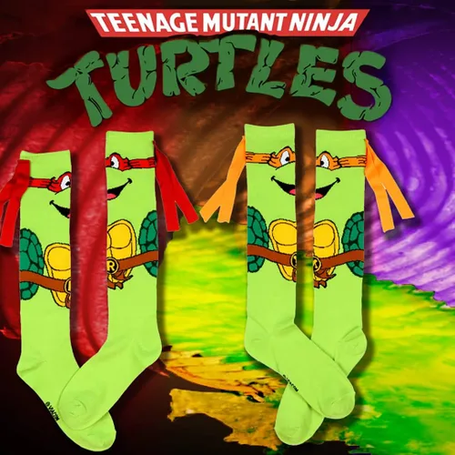Vista 3 de Bioworld Calcetines altos hasta la rodilla con máscara de personaje de tortugas ninja
