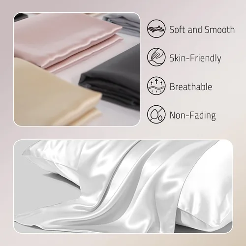 Vista 2 de Gabire Funda de almohada de seda de morera para cabello y piel, evita el acné, fundas de almohada de seda real de ambos lados, funda de almohada