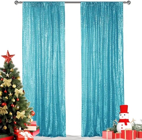 Vista 17 de Hahuho - Cortina de fondo de lentejuelas negras, 2 piezas de 2 pies x 8 pies, cortina de fondo con purpurina para fiestas, Navidad, boda, decoración