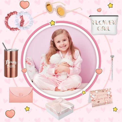 Vista 5 de Sieral Juego de 10 cajas de propuestas para niña de las flores, regalo con texto en inglés "Will You Be My Flower Girl", juego de caja de propuesta