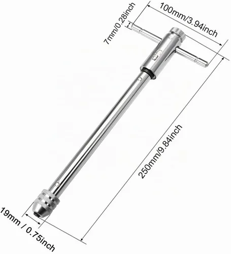 Vista 2 de uxcell Llave de trinquete ajustable, mango en T, para roscas métricas M3-M8, soporte de mango en T de trinquete, herramienta de roscado manual
