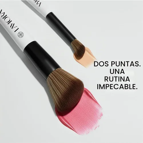 Vista 10 de Lamora - Brocha de maquillaje de doble extremo, rubor + corrector, cepillo facial en ángulo doble Negro (Duo Blush)