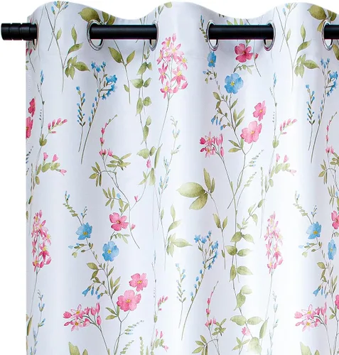Vista 13 de Linentalks Juego de 2 paneles de cortinas opacas florales de 63 pulgadas de largo, cortinas opacas cortas con aislamiento térmico para sala