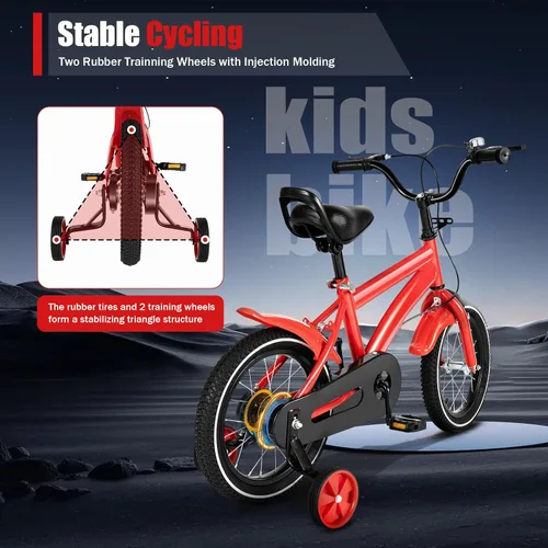 Vista 3 de Bicicleta de montaña roja de 14 pulgadas para niños, con altura ajustable, bicicleta para niños de 2 a 4 años, bicicletas para niños y niñas