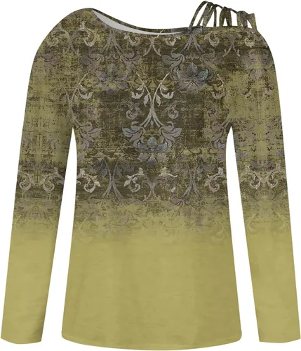 Vista 3 de Trajes de otoño para mujer, con estampado de hombros descubiertos, cuello plano, manga larga, ajuste holgado, camisas largas