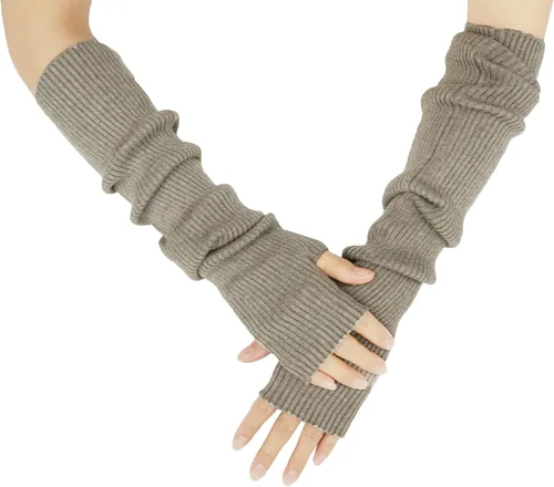 Vista 31 de Guantes cálidos de cachemira de brazo largo para mujer, guantes de invierno acogedores sin dedos, calentadores de brazos suaves, gran regalo