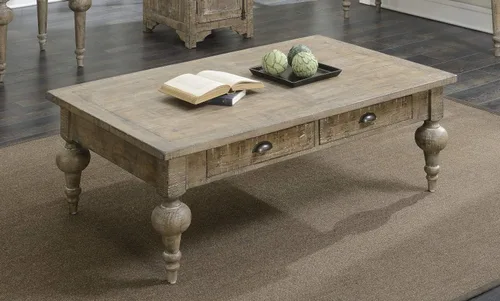 Vista 2 de Wallace & Bay Haynes - Mesa auxiliar gris de 52 pulgadas con dos cajones estilo tablón superior y patas torneadas