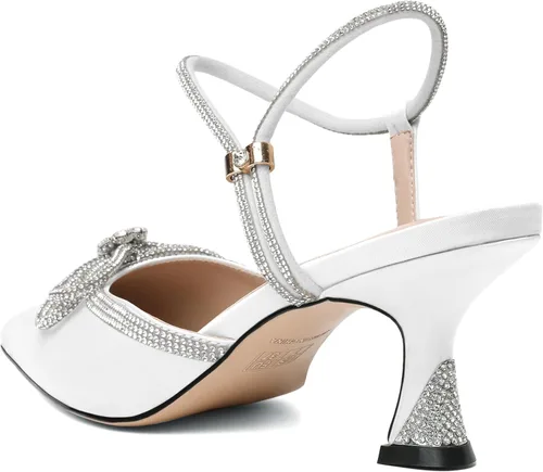 Vista 5 de Joseywade Tacones de lazo con diamantes de imitación para mujer, tacón bajo puntiagudo, correa de tobillo ajustable, zapatos de fiesta nupcial
