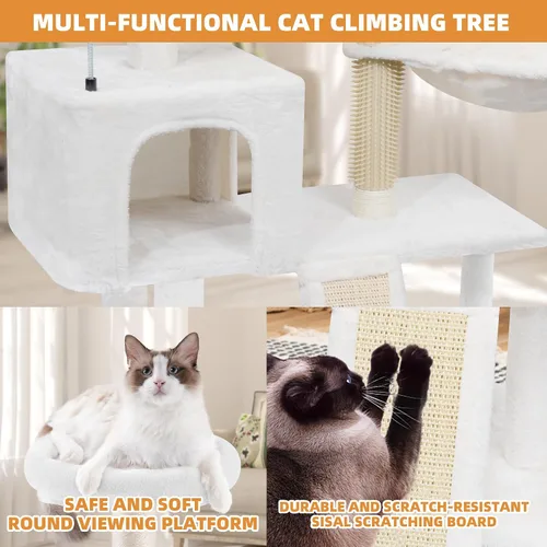 Vista 6 de ROYPET Árbol para gatos con condominio para gatos y dos hamacas, torre para gatos con postes rascadores y almohadillas para rascar, color beige