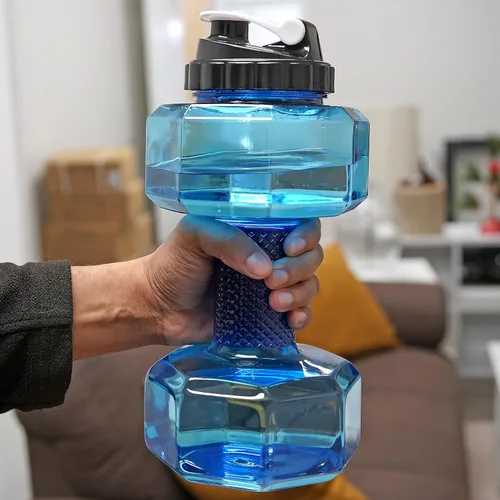 Vista 7 de Southern Homewares Botella de agua con forma de mancuernas de 2.2 L, para ejercicio, gimnasio, fitness, deportes, entrenamiento, portátil, Azul